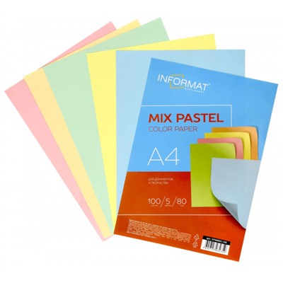 Бумага  А4 100л 80 г/м2 5 цв. MИКС пастель CP4080C-100 inФОРМАТ