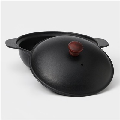 Жаровня, 2 л, d=24 см, с крышкой крышка, чугун, чёрная