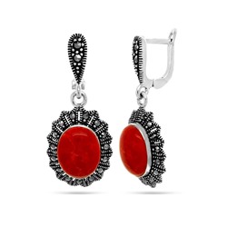 Серьги из серебра коралл, марказит, SL-AGA64
