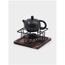 Подставка под чайник для подогрева «Эко», 15×15×7.5 см, нержавеющая сталь, бамбук