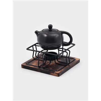 Подставка под чайник для подогрева «Эко», 15×15×7.5 см, нержавеющая сталь, бамбук