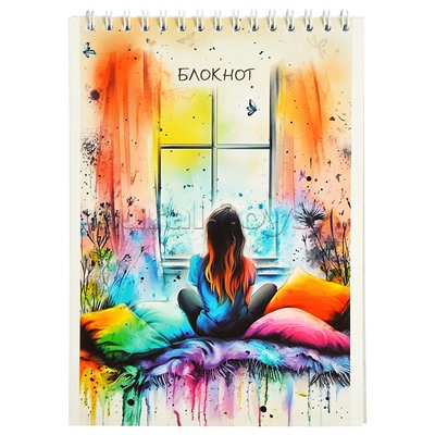 Блокнот 32л. А5 клетка "Девочка у окна" на гребне
