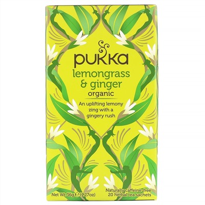Pukka Herbs, Органическая смесь лемонграсса и имбиря, без кофеина, 20 пакетиков с травяным чаем, 36 г