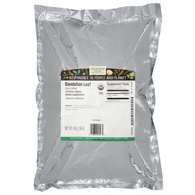 Frontier Natural Products, Органические порезанные и просеянные листья одуванчика, 16 унций (453 г)