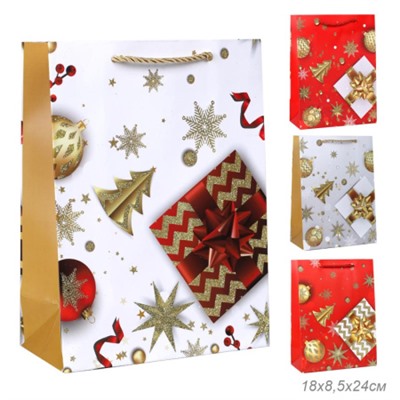 Пакет подарочный 18х24х8,5 / 5670-S /уп 12/720/ микс Новый год