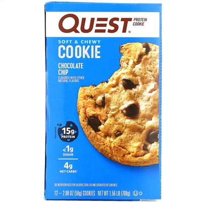 Quest Nutrition, протеиновое печенье, шоколадная крошка, 12 упаковок, 59 г (2,08 унции) каждая