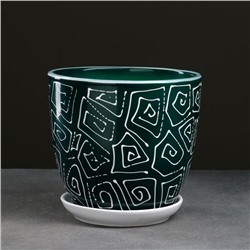 Горшок для цветов «Абстракция», 2.5 л, d=19 см, h=18 см, керамика, с поддоном, зелёный
