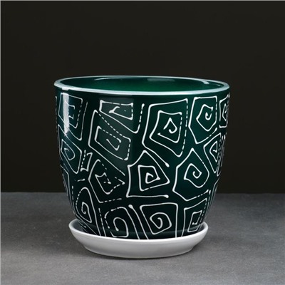 Горшок для цветов «Абстракция», 2.5 л, d=19 см, h=18 см, керамика, с поддоном, зелёный