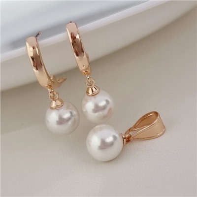 Комплект ювелирной бижутерии коллекция "Дубай" серьги и кулон, покрытие позолота, вставка: искусственный жемчуг, арт.215.493