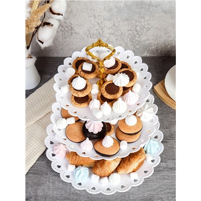 Ваза для канапе 3-х ярусная 18/22/27 Круг белая / D-1262 /уп 80/ Пластик/689065