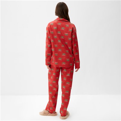 Пижама новогодняя женская (рубашка, брюки) KAFTAN «Машинки», размер 52-54, красная