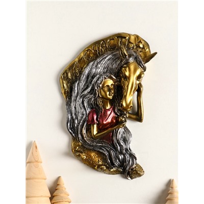 Ключница настенная декоративная «Конь с девушкой на счастье», панно с крючками, 22×14×4 см