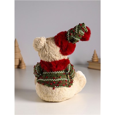 Фигурка «Медведь в свитере и колпаке, с еловой веткой», 16×15×27 см