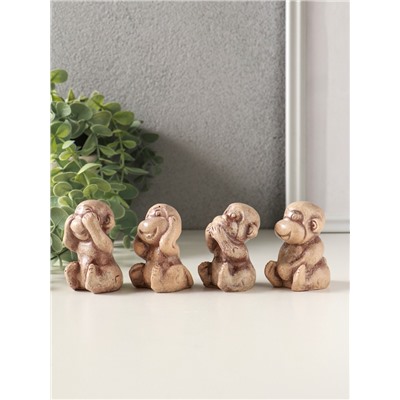 Набор фигурок «Обезьянки», 4 шт., 6 см, слоновая кость