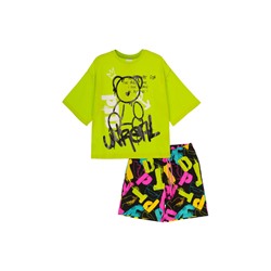 Комплект трикотажный для девочек: фуфайка (футболка), шорты