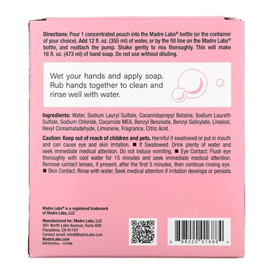 Madre Labs, Hand Soap, Freesia, 6 Pouches, 4 fl oz (118 ml) Each