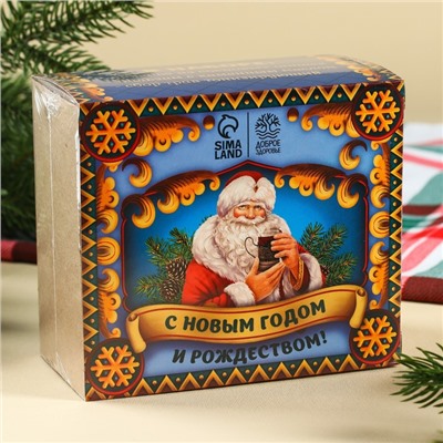 Подарочный набор новогодний «Будьте здоровы»: чай тонизирующий 20 г, варенье из сосновых шишек 30 г, бальзам 100 мл.