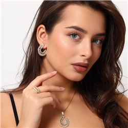 Крупный комплект ювелирной бижутерии Итальянское золото (покрытие желтое 14к), серьги, кулон и кольцо 17 р, вставка: фианиты, цвет: прозрачный, арт.216.133-17