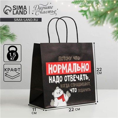 Пакет подарочный новогодний «Нормально надо отвечать», 22×22×11 см