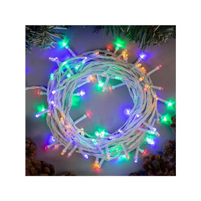 Гирлянда «Нить» 10 м, IP20, белая нить, 100 LED, 8 режимов, 220 В, свечение мульти