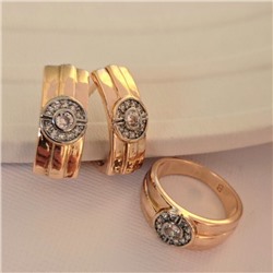 Комплект ювелирной бижутерии коллекция "Дубай" серьги и кольцо 17 р, покрытие позолота, вставка: фианиты, цвет: прозрачный, арт.216.441-17