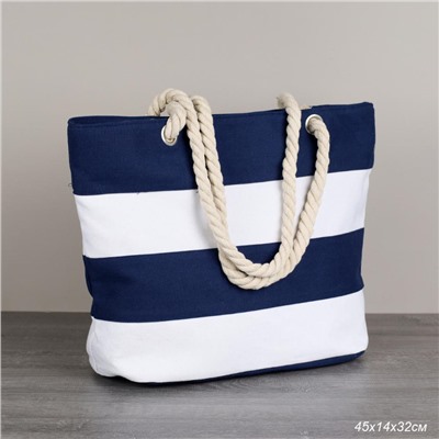 Сумка пляжная на молнии 45х32х14 см сине-белый / BB4 /уп 1/