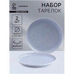 Тарелки Доляна «Коралл», d=25.9 см, набор 2 шт., фарфор, голубые