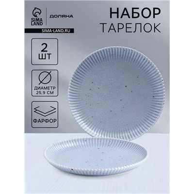 Тарелки Доляна «Коралл», d=25.9 см, набор 2 шт., фарфор, голубые