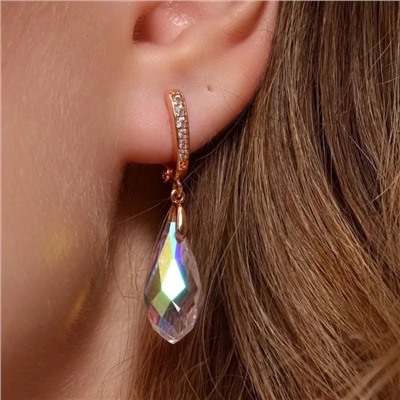 Серьги с кристаллом под Swarovski ювелирная бижутерия коллекция "Дубай", покрытие позолота, цвет: перламутровый, арт.414.473