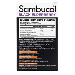 Sambucol, Black Elderberry Capsules, Advanced Immune + Vitamin C + Zinc, 30 Capsules