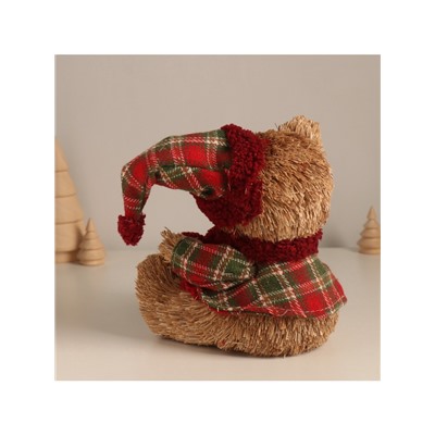 Фигурка новогодняя «Мишка в клетчатом костюме и колпаке», 17×16×13 см