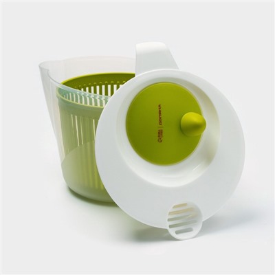 Центрифуга для сушки зелени Доляна Fresh cook, 2 л, пластик, белая, зелёная