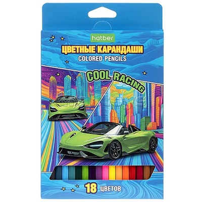 Карандаши цветные 18цв. ECO "COOL RACING" заточен. в карт. коробке с европодвесом