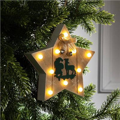 Ёлочная игрушка «Звезда с Дедом Морозом и оленем», 16×16×3, от батареек АААx2, свечение тёплое белое