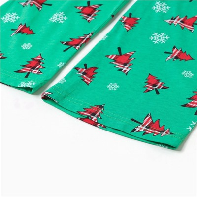 Пижама новогодняя женская (футболка, брюки) «Снежинки+Ёлка», чёрная, зелёная, размер 48