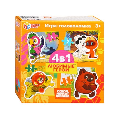 Набор пазлов 4в1: 5, 6, 7 и 7 "Любимые герои. Союзмультфильм"