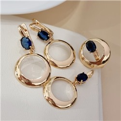 Комплект ювелирной бижутерии коллекция "Дубай" серьги, кулон и кольцо 20 р, покрытие позолота, вставка: фианиты, цвет: синий, арт.217.477-20