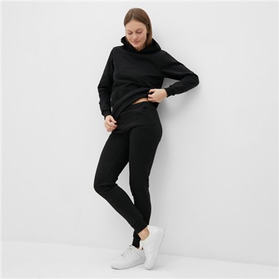 Костюм с начёсом женский (толстовка, брюки) Tusi, размер 50, чёрный