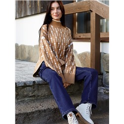 Свитер с боковыми разрезами жаккардовой вязки с кашемиром