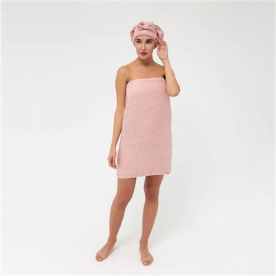 Набор для бани и ванной Этель «Вафля» полотенце 70×140 см+чалма 21×25 см, цв.розовый