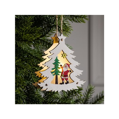 Ёлочная игрушка «Ёлочка с Дедом Морозом», 12×11×2 см, от батареек, свечение тёплое белое