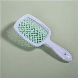 Расчёска массажная, широкая, вентилируемая, 8.5×20.5 см, PVC коробка, цвет белый/бирюзовый