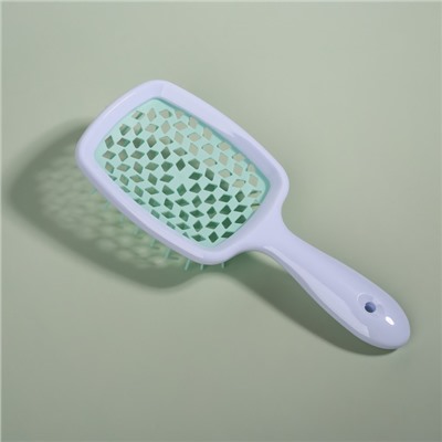 Расчёска массажная, широкая, вентилируемая, 8.5×20.5 см, PVC коробка, цвет белый/бирюзовый