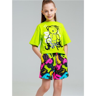 Комплект трикотажный для девочек: фуфайка (футболка), шорты