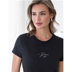 Нарядная футболка с принтом пайетками из премиального хлопка с эластаном