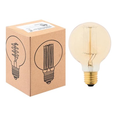 Лампа накаливания винтажная «Шар», G80, 60 Вт, Е27, 230 В, 120×80 мм, теплый белый