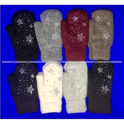Варежки женские двойные шерстяные Снежинка арт. 6527
