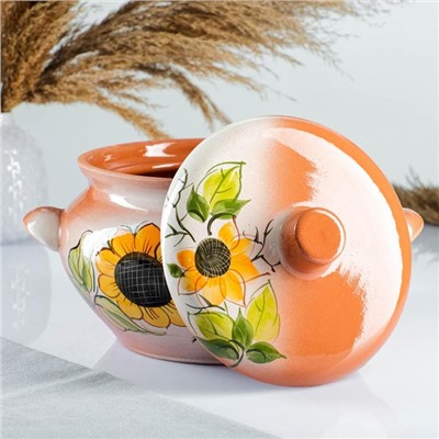 Жаровня Кунгурская керамика, 3 л, с ручками, разноцветная