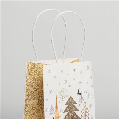 Пакет подарочный новогодний крафтовый «С Новым годом», 12×21×9 см