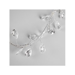 Гирлянда «Мишура» 1.2 м роса с насадками «Кристаллы», IP20, серебристая нить, 20 LED, батарейки CR2032×2 (в комплекте), свечение тёплое белое